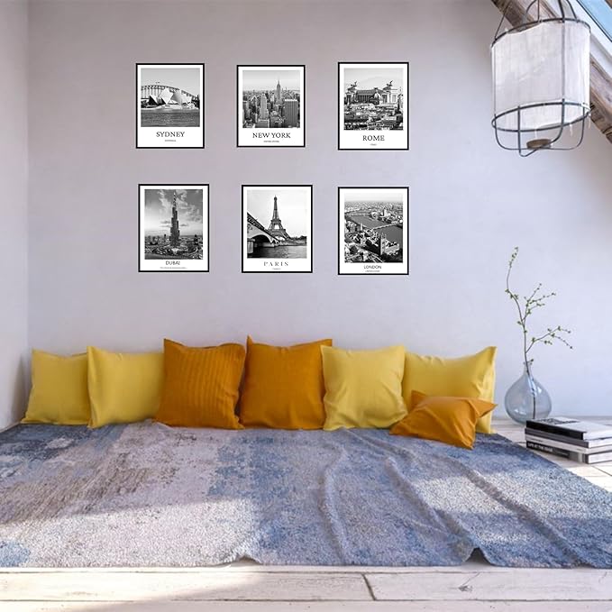 ELEVENSPACE Black And White Wall Art Decor,New York, London, Tokyo, Paris, Eiffel Tower Wall Decor Art,Modern Boho Wall Art for Living Room Bedroom Prints Poster,8x10 Inch Set of 6,Unframed-Ruum Studio Home