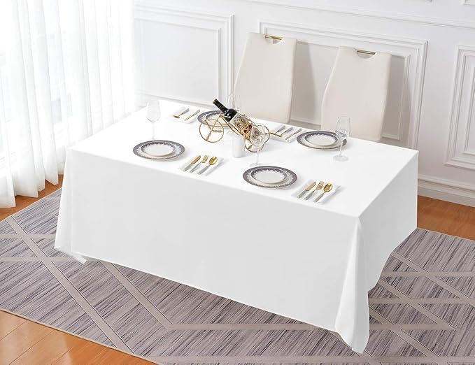 Surmente White Rectangle Tablecloth 90 x 156-inch Rectangular Polyester Table Cloth for Weddings, Banquets, or Restaurants-Ruum Studio Home