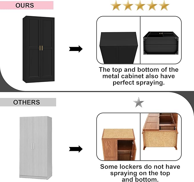 71" Storage Cabinet, Metal Pantry Cabinet, Kitchen Pantry Storage Cabinets with Doors and 4 Shelves for Laundry Room, Living Room, Dinning Room, Assembly Required, Black-Ruum Studio Home