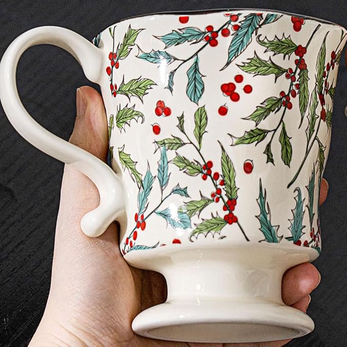 360ml -12.17oz Painted Cherry Fruit Ceramic Mug - Cute irish Coffee Glasses for Latte, Espresso - Gift for Women, Dishwasher Safe-Ruum Studio Home