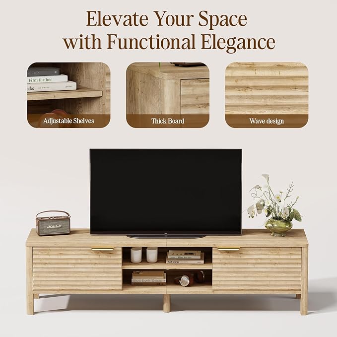 TV Stand for Living Room - up to 65 Inch TVs Mid Century Modern Entertainment Center with Storage and Adjustable Shelves, Media Console Table Oak 59"-Ruum Studio Home