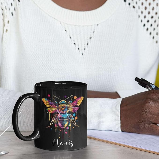 Personalized Black Bee Coffee Cup - Customized Ceramic Mug for Christmas, Gift for Brother Sister - Custom Animal Cup 11oz 15oz, Unique Animal Lover Gift-Ruum Studio Home