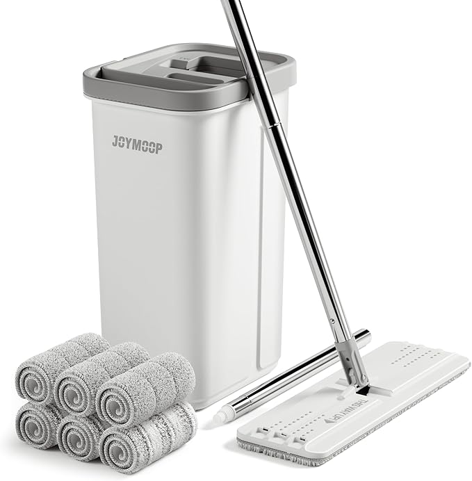 JOYMOOP Mop and Bucket with Wringer Set, Hands Free Flat Floor Mop and Bucket, 60" Mop with 6 Reusable Microfiber Pads, Wet and Dry Use, Floor Cleaning System-Ruum Studio Home