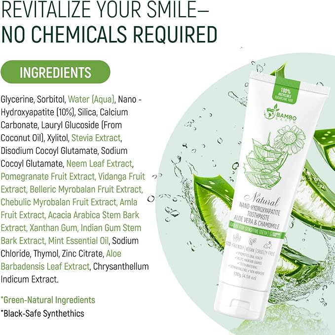 Natural Fluoride Free Toothpaste - Nano Hydroxyapatite, Remineralizing, Sensitive Teeth, Whitening & Zero Waste Tube - Dentist Recommended for Adult & Kids Oral Aloe Vera & Chamomile (4 Pack, Aloe)-Ruum Studio Home