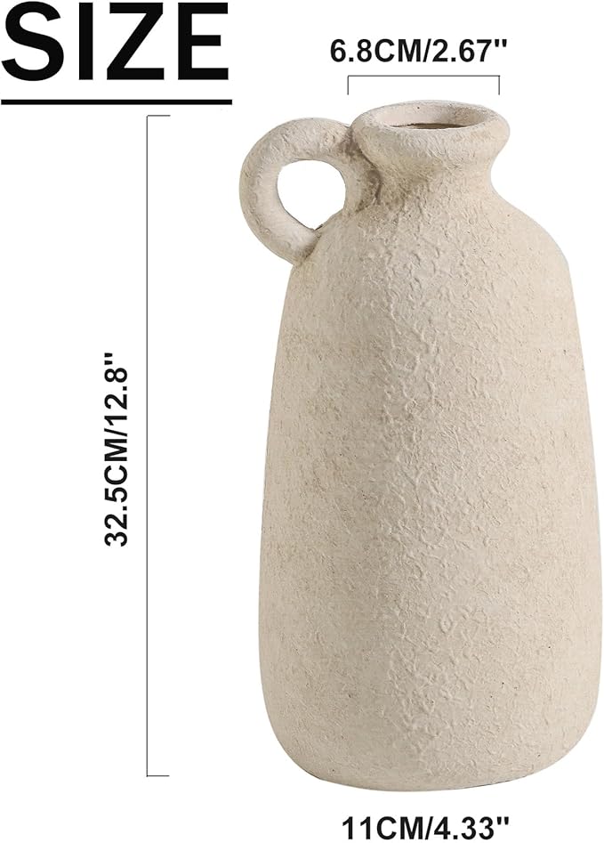 Ceramic Rustic Vase, 12.8" Large Flower Vases Home Decor Pottery Farmhouse Decorative Vase Boho Neutral Pampas Vases for Mantel Entryway Table Living Room Shelf Kitchen-Ruum Studio Home