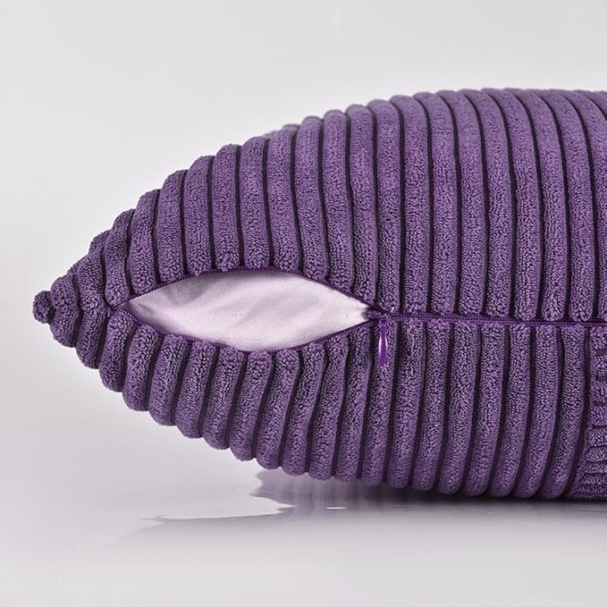 Fancy Homi 2 Packs Purple Decorative Throw Pillow Covers 18x18 Inch for Living Room Couch Bed, Boho Farmhouse Home Decor, Soft Corss Corduroy Patchwork Textured Square Cushion Case 45x45 cm-Ruum Studio Home