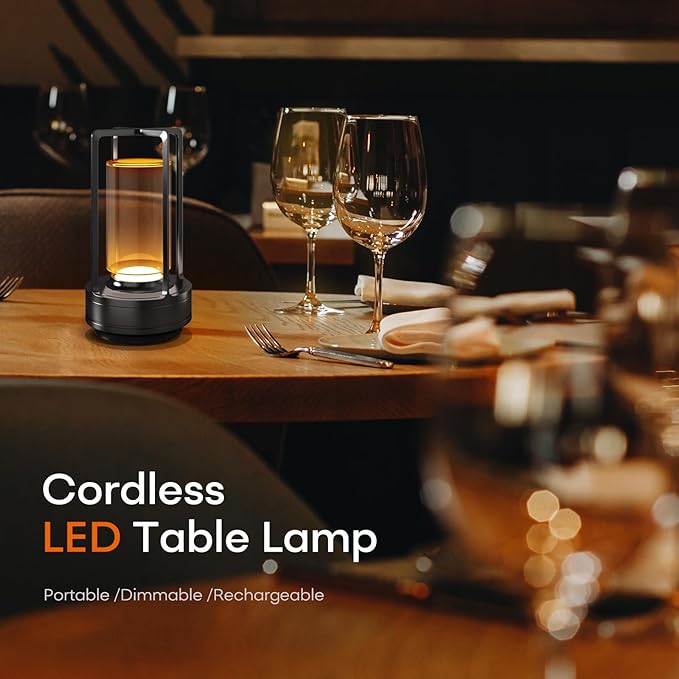 Portable Metal Table Lamp for Indoor/Outdoor ,Rechargeable Cordless LED Lamp, 3-Colour Infinitely Dimming Battery Powered Small Desk Lamp, Restaurant/Bedroom/Bar/Coffee/Camping Light (Grey Set of 2)-Ruum Studio Home