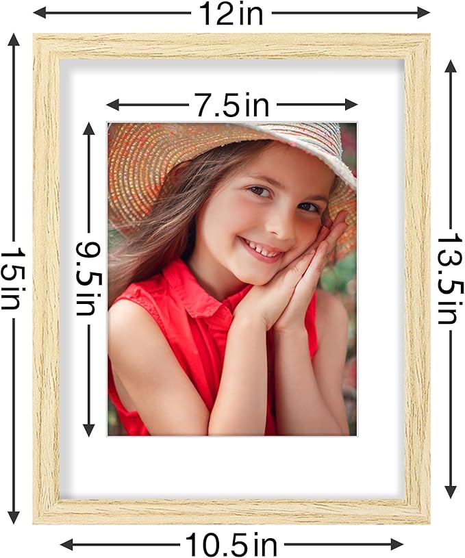 Vittanly 11x14 Picture Frames Set of 9, Shatter Resistant Plexiglass, Display 8x10 Pictures with Mat or 11x14 without Mat, Photo Frames for Wall or Tabletop, Engineered Wood, OAK-Ruum Studio Home