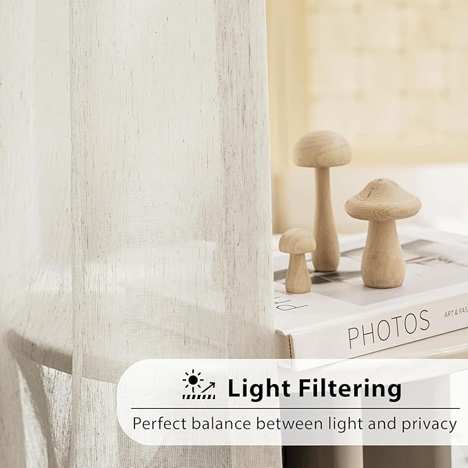 FMFUNCTEX Linen Sheer Pinch Pleated Curtains for Living Room, Linen Flax Beige 108 Inches Long Sheer Curtain See Through Panels for Bedroom, Natural Window Drapes for Farmhouse, Rod Pocket 2 Panels-Ruum Studio Home