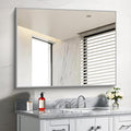 30x40In Silver Bathroom Mirror for Wall, Brushed Nickel Rectangle Mirrors with Metal Frame, Bathroom Rectangular Mirror Modern Wall Mirror for Bedroom Living Room, Hangs Horizontal or Vertical-Ruum Studio Home