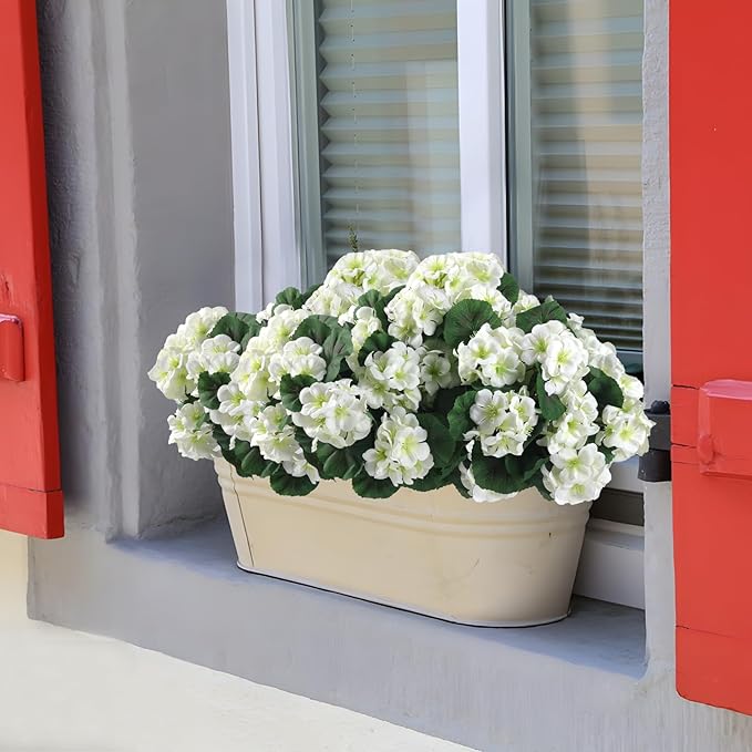 Hananona 12 Pcs Artificial Geranium Flowers for Outdoors Geranium Silk White Flower Outdoor UV Resistant Garden Plants Faux Flowers for Home Kitchen WeddingTable Centerpieces Decor (12, White)-Ruum Studio Home
