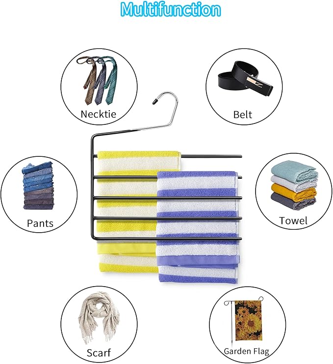 Nature Smile Pants Hangers 3pack, Heavy Duty Multi Layers Space Saving Slack Hangers,Non Slip 5 Tier Open-Ended Pants Hanger Closet Storage Organizer for Garden Flags Trousers Jeans Scarf-Ruum Studio Home