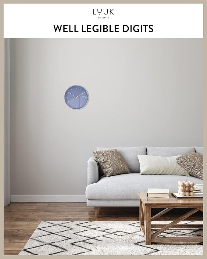 LUUK LIFESTYLE Minimalist Wall Clock with Silent Movement, no Ticking, Modern Design, Kitchen Clock, Decoration and Gift idea, in Blue and Silver-Ruum Studio Home