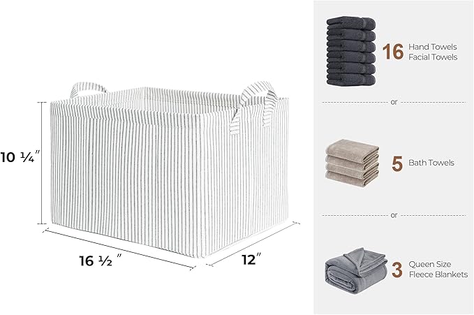 StorageWorks Storage Bins, Fabric Storage Bins for Shelves, Large Storage Baskets with Metal Frame, Closet Baskets and Bins with Handles, Gray and White Stripes, 2-Pack-Ruum Studio Home