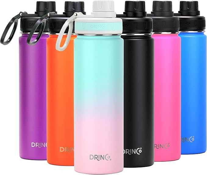 DRINCO Stainless Steel Water Bottle Spout Lid Vacuum Insulated Double Wall Water Bottle Wide Mouth (40oz 32oz 22oz 18oz 14oz) Leak Proof Keeps Cold or Hot (22 oz, 22oz Macaron)-Ruum Studio Home