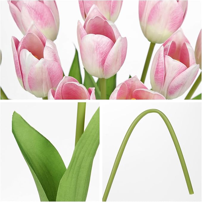 Artificial Tulips Flowers – 20" Long Stem Faux Tulips, 10PCS Real Touch Fake Pink Tulip for Vase, Farmhouse, Kitchen, Spring & Wedding Home Decor-Ruum Studio Home