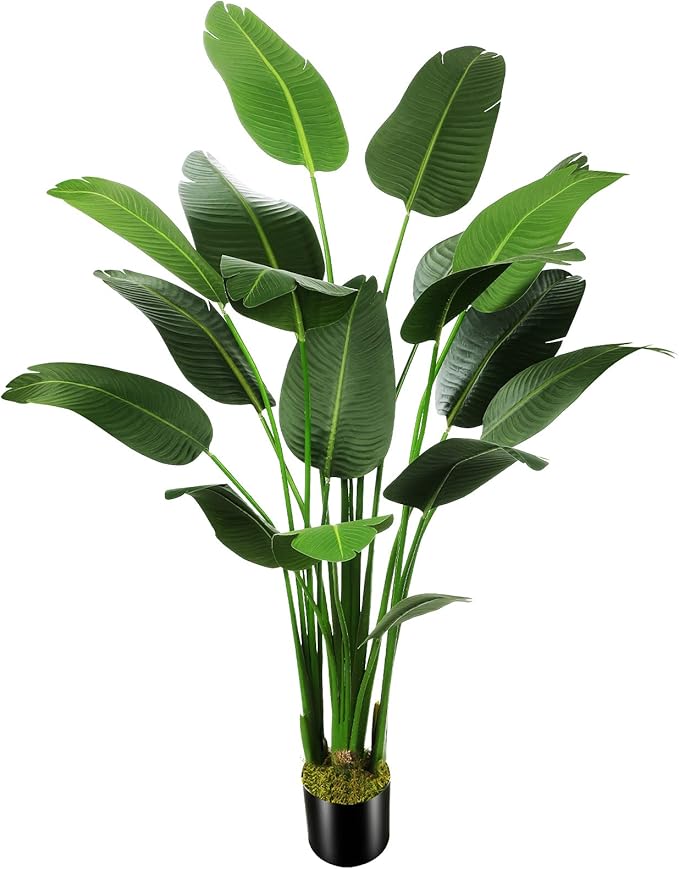 6.5ft Artificial Silk Bird of Paradise Palm Tree (78in) with 17 Trunks Faux Tree and Plastic Nursery Pot, Fake Plant for Office House Farmhouse Living Room Home Decor (Indoor/Outdoor)-Ruum Studio Home