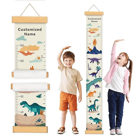 Personalized Name Growth Chart Wall Decor for Kids – Canvas Removable Height Chart Measuring Ruler 59" x 7.9" (Dinosaurs)-Ruum Studio Home
