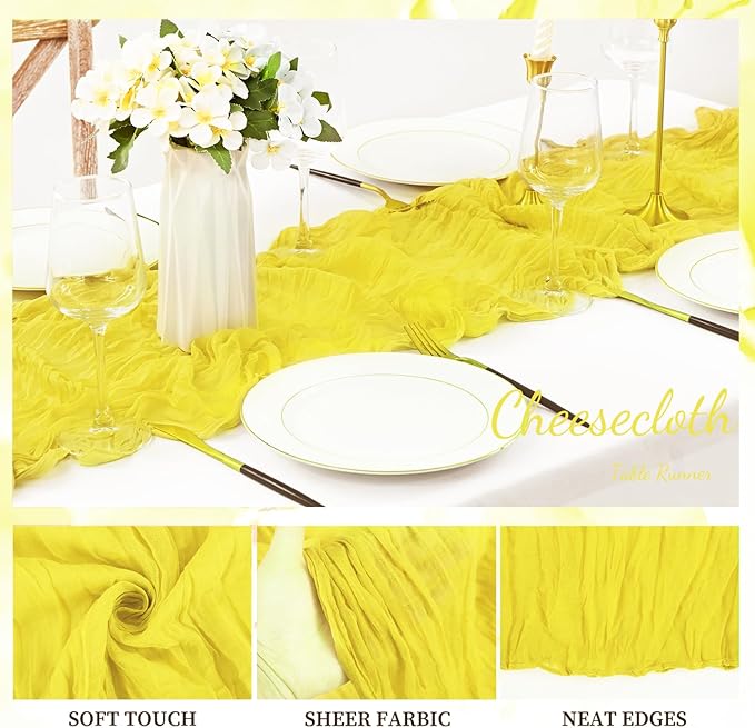 20 Pack Yellow Cheesecloth Table Runner 20 x 120 Inch Long Rustic Gauze Cheese Cloth Table Runner for Wedding 10FT Bridal Baby Shower Table Decorations Boho Fabric Sheer Birthday Party Table Decor-Ruum Studio Home