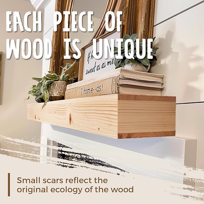 60x8x3 Fireplace Mantel - Handcrafted Hollow Rustic Solid Wood Wall Mounted Floating Shelf - DIY Color - with Invisible Heavy Duty Wood Bracket-Ruum Studio Home