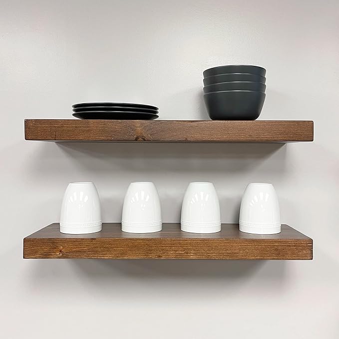 URBANDI, Rustic Floating Shelves, Set of 2, Hidden Bracket, Solid Wood, Heavy Duty, Wall Mounted Shelves, (Provincial, 60Wx10D)-Ruum Studio Home