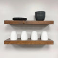 URBANDI, Rustic Floating Shelves, Set of 2, Hidden Bracket, Solid Wood, Heavy Duty, Wall Mounted Shelves, (Provincial, 48Wx6D)-Ruum Studio Home