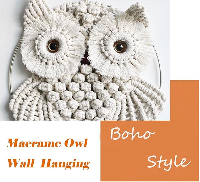 Achart Owl Macrame Wall Hanging-Hand Woven Boho Tapestry-Macrame Wall Decor -Owl Decor for Bedroom, Living Room, Nursery (Beige-L&S)-Ruum Studio Home