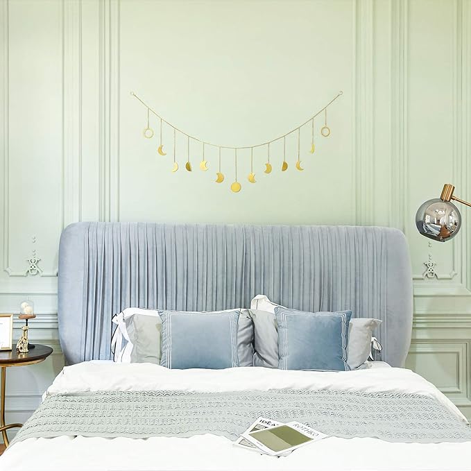 Mkono Moon Phase Wall Hanging Boho Aesthetic Room Decor Metal Moons Garland Hanging Art Bohemian Home Decoration for Girls Room Nursery Bedroom Livingroom Dorm, Ideal, Gold, 55"-Ruum Studio Home