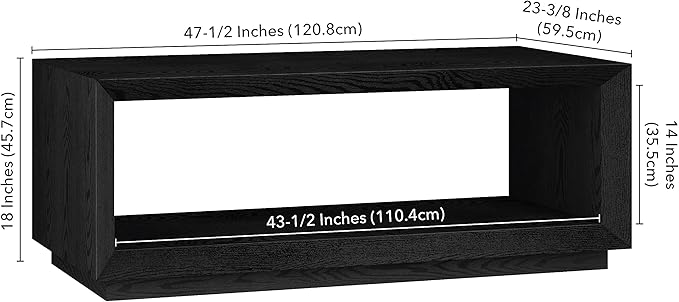 Henn&Hart 48" Rectangular Coffee Table with Open Storage Shelf for Living Room, Family Room, or Office, Black Grain-Ruum Studio Home