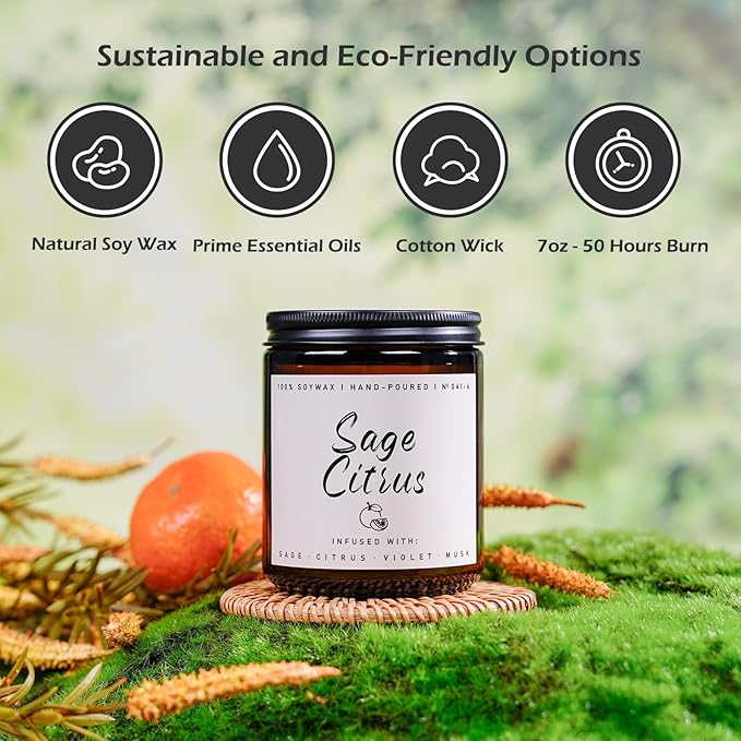 Auelife Scented Candle for Home | Sage Citrus Candle | Aromatherapy Candles - Soy Candles for Home Scented, Gifts for Women Men, Citrus Fragrance -7oz, Single Wick Made with Soy Wax-Ruum Studio Home