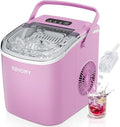 EUHOMY Countertop Ice Maker Machine with Handle, 26lbs in 24Hrs, 9 Ice Cubes Ready in 6 Mins, Auto-Cleaning Portable Ice Maker with Basket and Scoop, for Home/Kitchen/Camping/RV. (Pink)-Ruum Studio Home