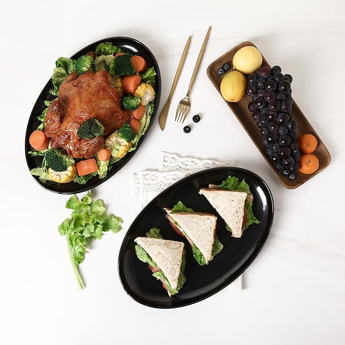 vicrays Serving Platter Ceramic Tray Plates Extra Large Oval 14.5 Inch Porcelain Dinner Plates Long Serving Dish Set Entertaining Party Restaurant Food Meat Sushi Fish Turkey Platter - Black-Ruum Studio Home