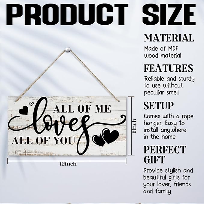 All Of Me Loves All Of You Wall Decor, Rustic Hanging Wooden Sign, Vintage Wooden Plaque, Modern Master Bedroom Sign, Love Quotes Wall Hanging Decor, Farmhouse Wall Decor, 11.8 * 5.9 Inch-Ruum Studio Home