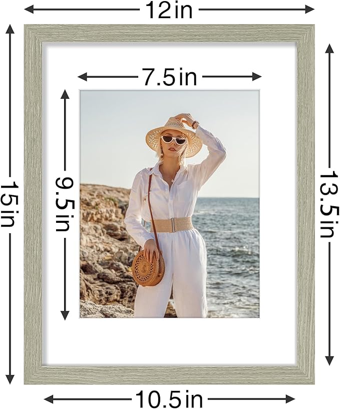 Vittanly 11x14 Picture Frames Set of 9, Shatter Resistant Plexiglass, Display 8x10 Pictures with Mat or 11x14 without Mat, Photo Frames for Wall or Tabletop, Engineered Wood, Driftwood-Ruum Studio Home