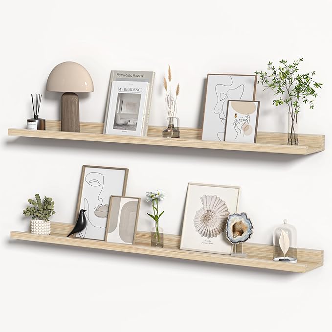 Floating Shelves for Wall, Picture Ledge Shelf 48 Inch Solid Wood Set of 2, Rustic Wall Shelves with Lip, Kids Bookshelf, Photo & Picture Live Edge Floating Shelves for Bedroom, Living Room, Kitchen-Ruum Studio Home