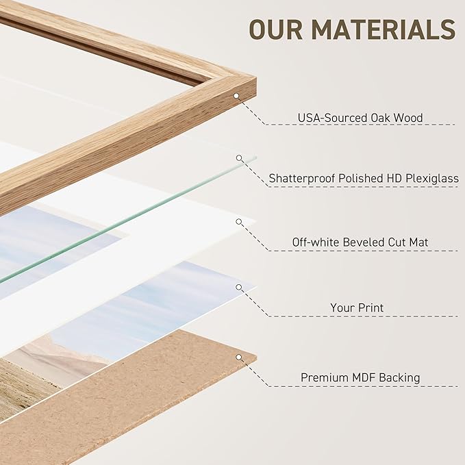 27x40 Poster Frame Natural Solid Oak Photo Frames with 24x36 Removable Mat Wall Hanging Large Handcrafted Frame with HD Plexiglass Wall and Tabletop Display Large Picture Frame-Ruum Studio Home