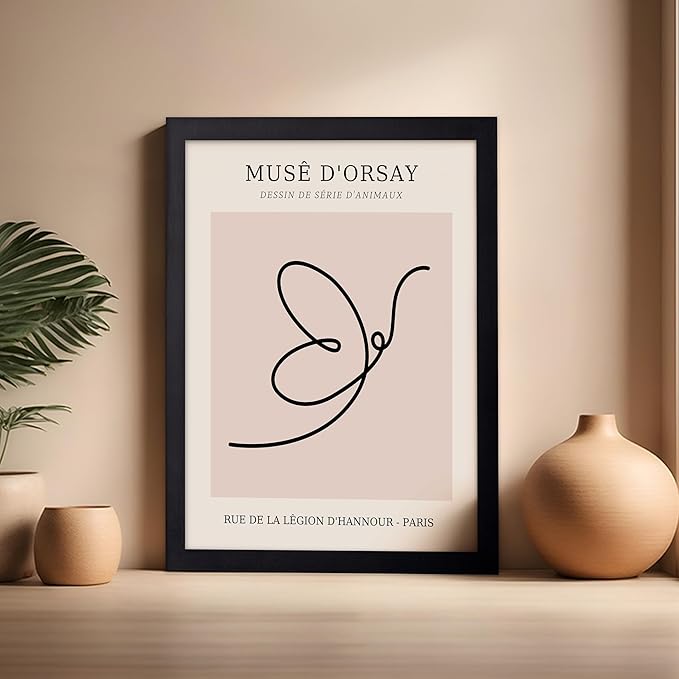 Poster Master Vintage Poster - Retro One Line Butterfly Drawing Print - Butterfly Line Art - Minimal Gift for Him, Her, Animal Lover - Abstract Decor for Home, Office, 16x20 Black Framed-Ruum Studio Home