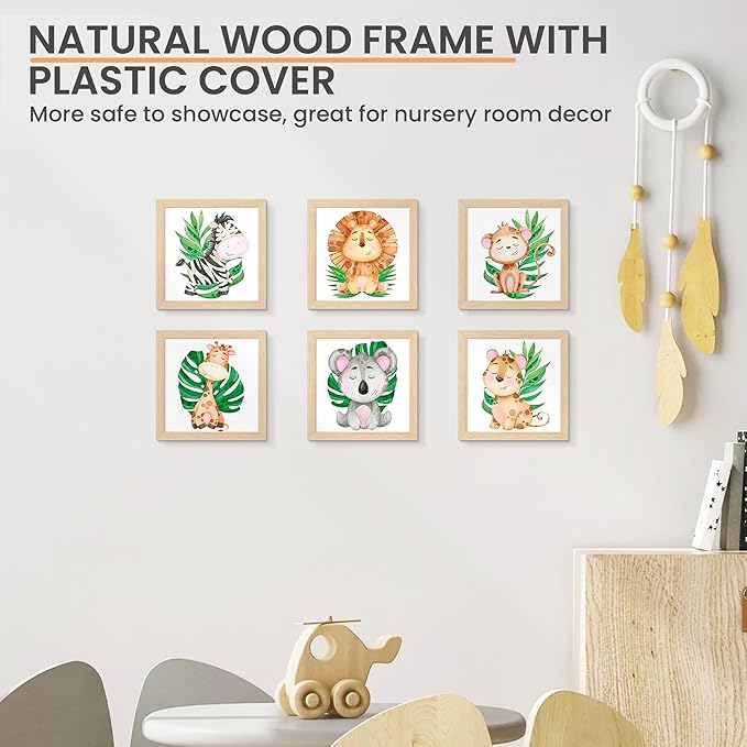 upsimples 8x8 Picture Frames, Natural Solid Wooden Picture Frames, Display 4x4 with Mat or 8 x 8 Without Mat, Wall or Tabletop, 1 Pack, Natural-Ruum Studio Home