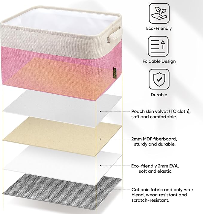 BALEINE 2 Pack Fabric Storage Bins for Shelves, Linen Storage Baskets for Organizing, Decorative Closet Bins for Clothes, Home (Pink, 15''x11''x9.5'')-Ruum Studio Home
