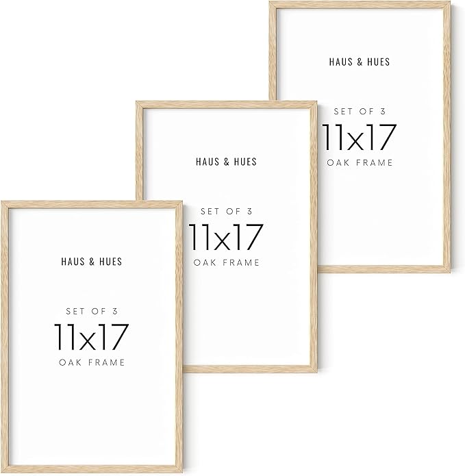 HAUS AND HUES Set of 3 Wooden Frames - 11x17 Natural Wood Picture Frames, Oak Beige-Ruum Studio Home