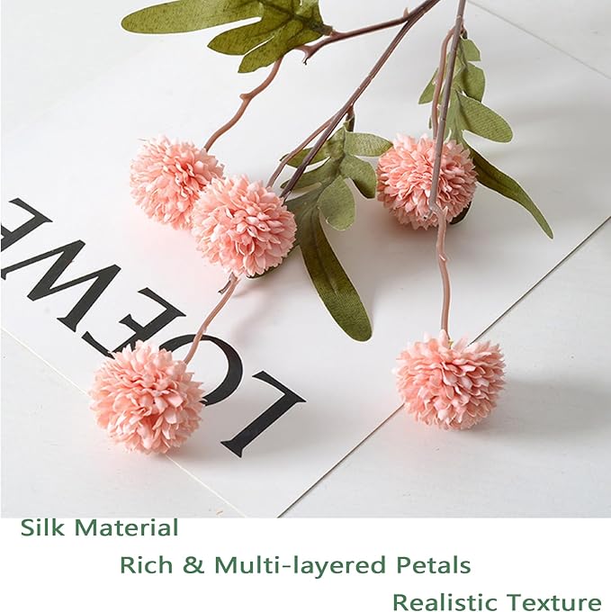 Faux Pink Kiku Flower, 10 Stems with 5 Heads Each & 4 Branches Eucalyptus Stems, Artificial Small Mini Chrysanthemum Flowers for Aesthetic Room Decor, Floral Arrangements Centerpiece-Ruum Studio Home
