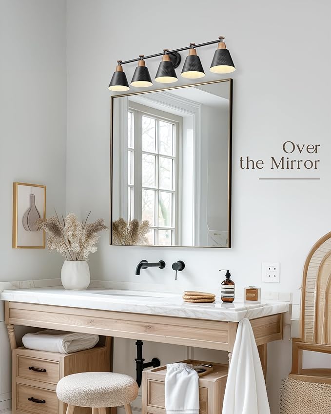 FEMILA 37.4" Black Vanity Light, Black Bathroom Light Fixture, Bathroom Lighting Fixtures Over Mirror with Matte Black Finish, 4FG59B-5W BK-Ruum Studio Home