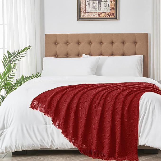 inhand Knitted Throw Blanket for Couch and Bed, Soft Living Room Home Decor Knitted Blanket with Tassel, Outdoor Lightweight Breathable Summer Blanket, Farmhouse Warm Woven Decorative, 50"x60"-Ruum Studio Home