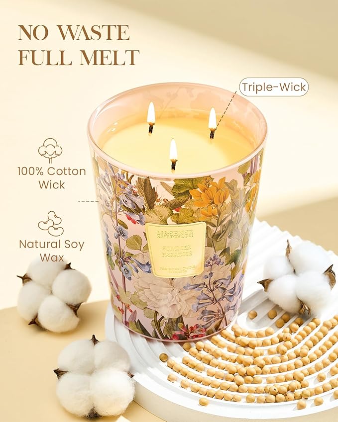M&SENSE Citrus Water Flower Scented Candles, 35oz 150H Long Lasting, 3 Wick Soy Candles,Natural Aromatherapy Calm Stress Relief, Home Fragrance Housewarming Gifts-Ruum Studio Home