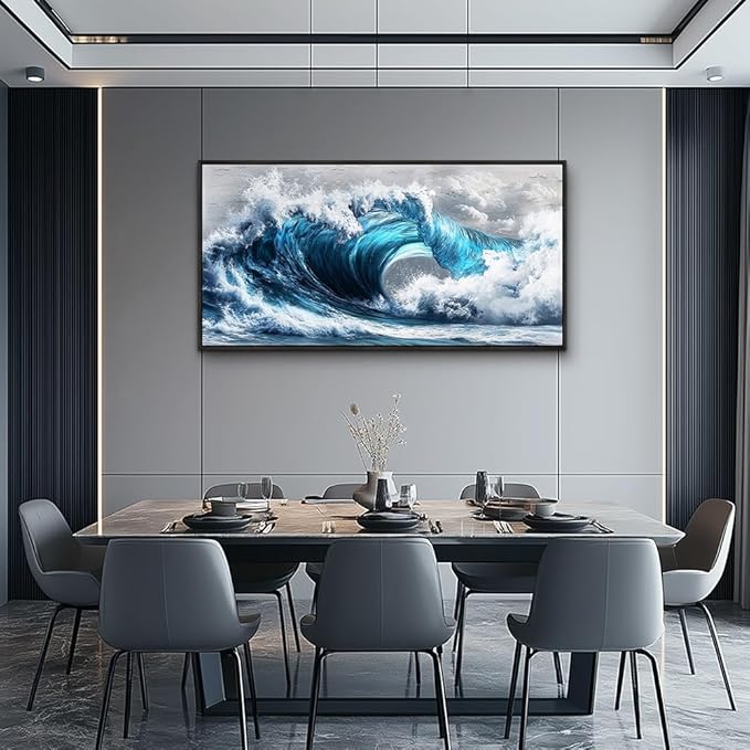 PHAOHUAXM Blue Wave lPaintings Wall Art For Living Room Wall Decor For Bedroom Ocean Inspiration Wall Pictures Office Decor Posters Modern Printing Canvas Artwork Home Decor Black Framed 20x40 In-Ruum Studio Home