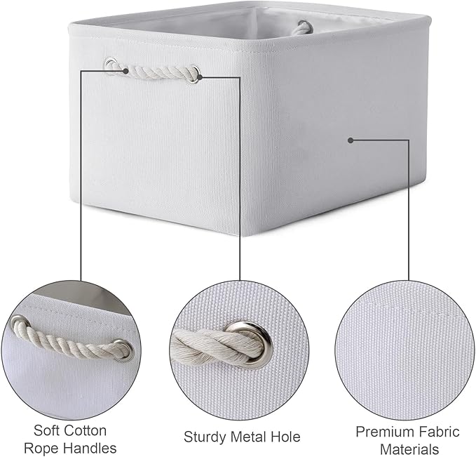 TheWarmHome Storage Basket for Gifts Empty - Large 3 Pack 15.7x11.8x8.2 inch Storage Basket for Organizing with Handles, Canves Storage Bins for Organizer Closet Toy Cubes Gift (White)-Ruum Studio Home