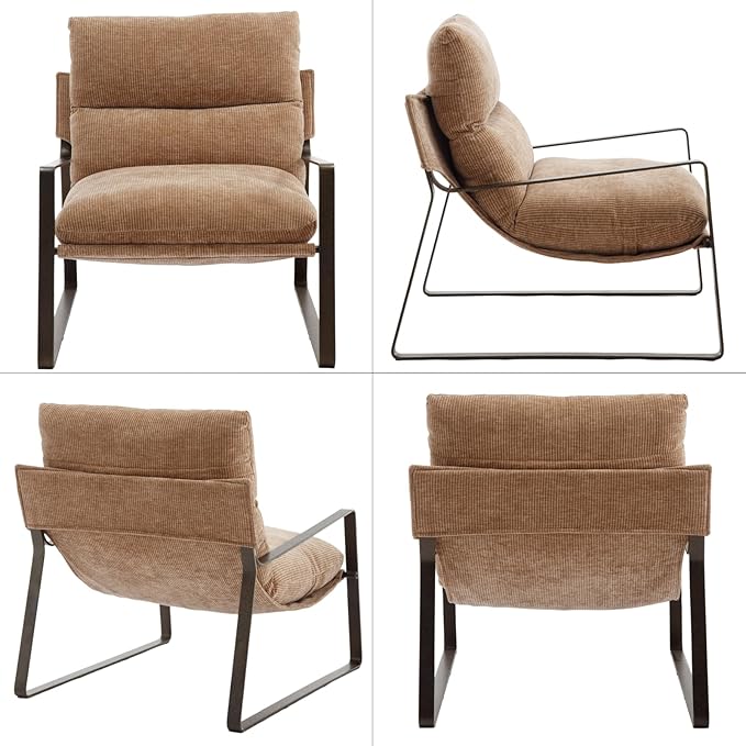 DUOMAY Mid-Century Accent Chairs Armchair Set of 2, Comfy Chenille Leisure Chairs Lazy Chairs with Brozen Metal Leg for Living Room Bedroom Office Apartment, Khaki-Ruum Studio Home