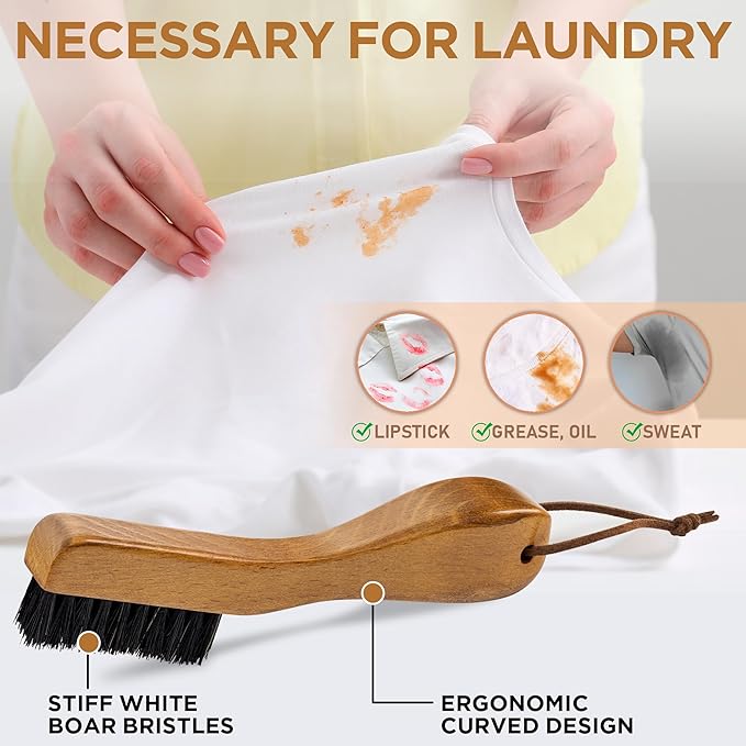 TAKAVU Stain Brush, Laundry Brush for Stain Removal, Natural Black Boar Bristle Cleaning Brush with Ergonomic Handle, Suitable for Delicate Fabrics Without Damage, Perfect Laundry, Shoes, Boots, Home-Ruum Studio Home