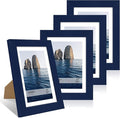 5x7 Picture Frame Set of 4, 5 x 7 Wood Photo Frames with Mat for 4x6, Natural Wooden Frame with Real Glass Cover for Wall and Tabletop Display,Blue-Ruum Studio Home