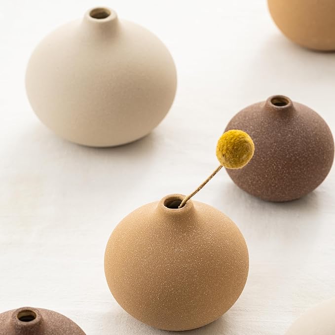 Ceramic Vase Set of 3, Bud Vases for Modern Farmhouse Home Decor, Cute Vases, Small Flower Vases for Dining Table Centerpieces,Living Room,Shelf,Mantel and Entryway Display-Ruum Studio Home